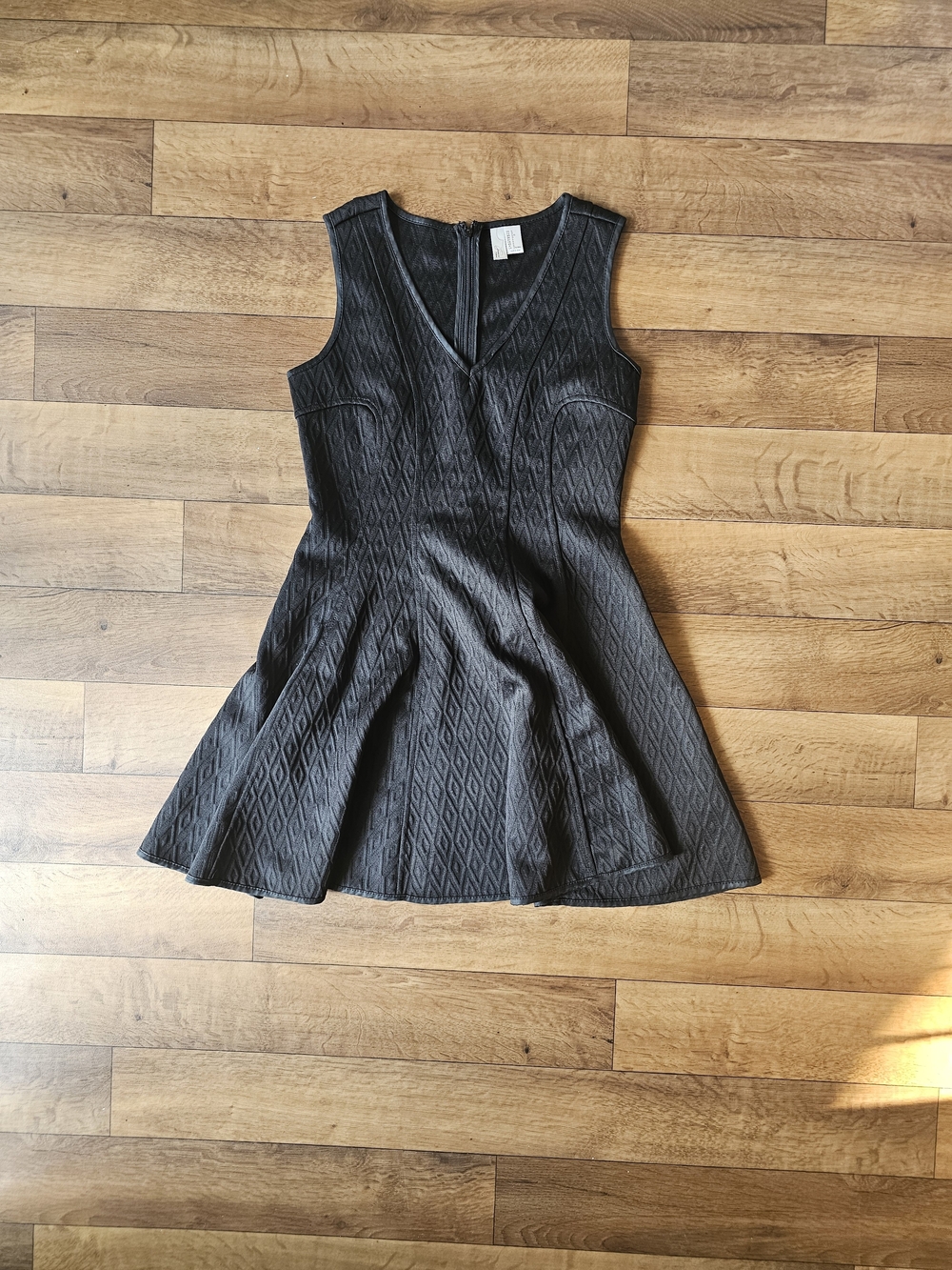 Grace Elements Black Textured V-Neck Fit-and-Flare Mini Dress